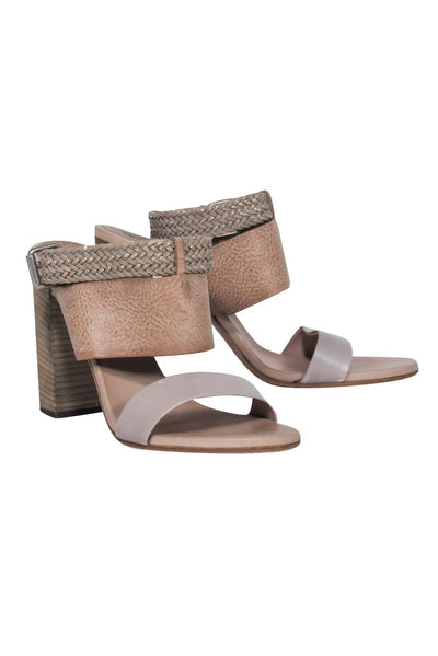 Current Boutique-Brunello Cucinelli - Tan Pebbled & Braided Leather Block Mule Heels Sz 11