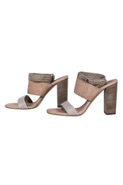 Current Boutique-Brunello Cucinelli - Tan Pebbled & Braided Leather Block Mule Heels Sz 11