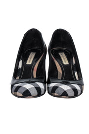 Current Boutique-Burberry - Black, White, & Beige Plaid w/ Patent Leather Trim Detail Heels Sz 7