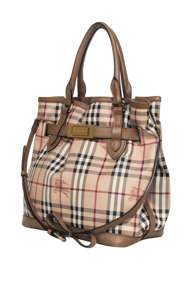 Current Boutique-Burberry - Beige Signature Plaid Large Bucket Bag