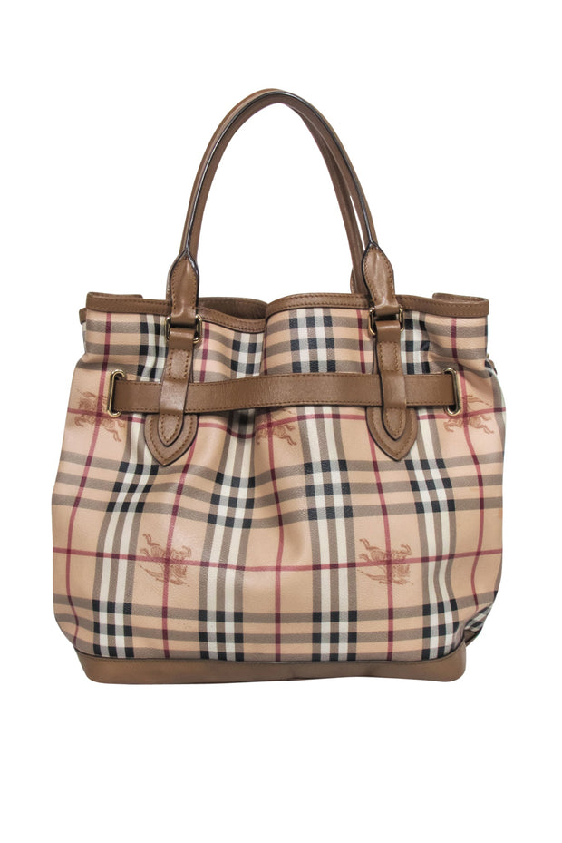 Current Boutique-Burberry - Beige Signature Plaid Large Bucket Bag