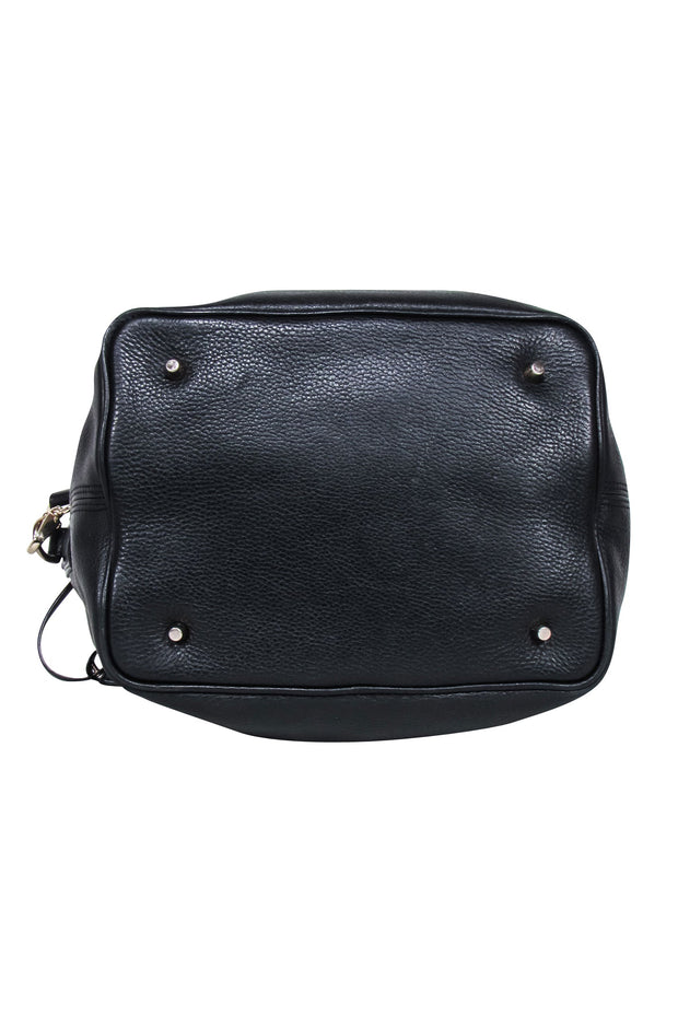 Current Boutique-Burberry - Black Leather Large Bucket Bag w/ Signature Plaid Trim