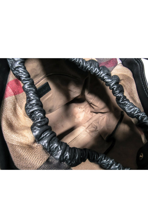 Current Boutique-Burberry - Black Leather Large Bucket Bag w/ Signature Plaid Trim