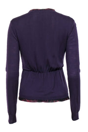 Current Boutique-Burberry - Purple Wool Cardigan w/ Print Lining Detail Sz S