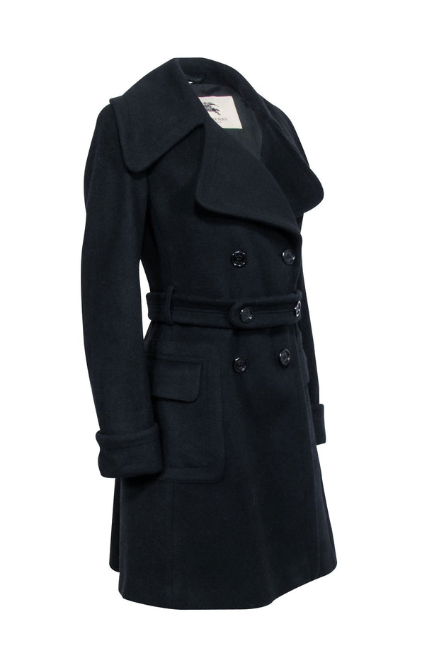 Current Boutique-Burberry - Black Wool Blend Double Breasted Short Coat Sz 8
