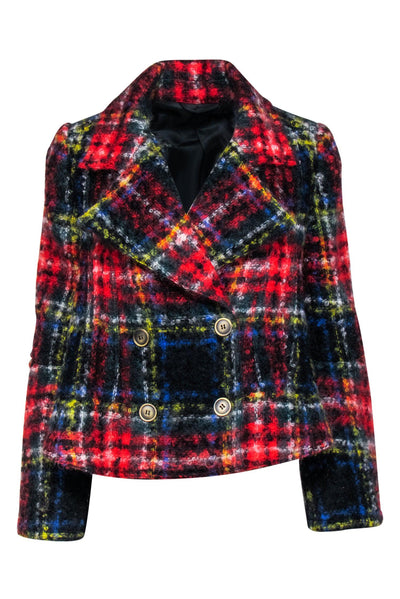 Current Boutique-Burberry - Red & Multi Color Plaid Cropped Coat Sz M