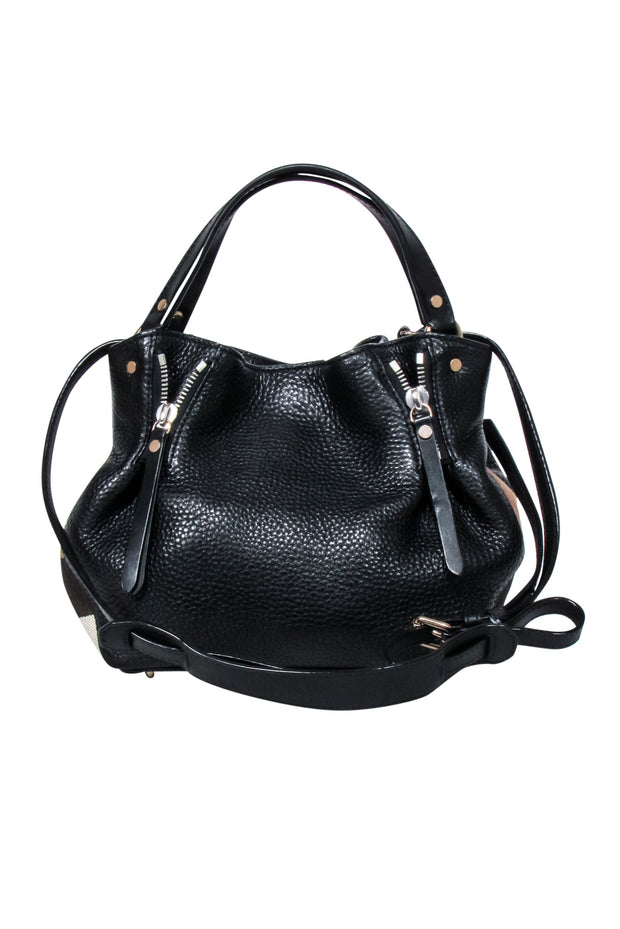Current Boutique-Burberry - Black Leather w/ Signature Plaid Sides Crossbody Bag