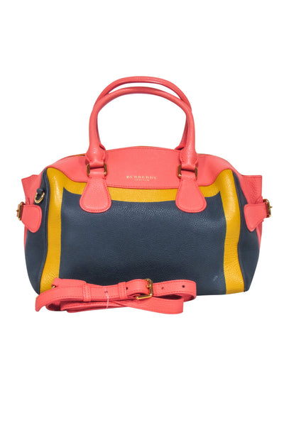 Current Boutique-Burberry Prorsum - Navy, Peach & Yellow Hand Painted Leather Bowler Bag