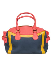 Current Boutique-Burberry Prorsum - Navy, Peach & Yellow Hand Painted Leather Bowler Bag