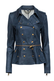 Current Boutique-Burberry - Dark Wash Denim Zip Off Bottom Peplum Jacket Sz 8