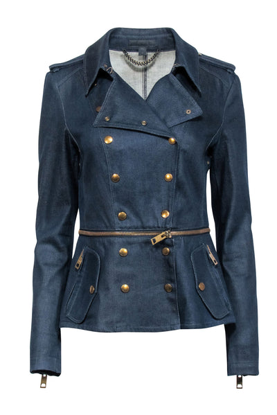 Current Boutique-Burberry - Dark Wash Denim Zip Off Bottom Peplum Jacket Sz 8
