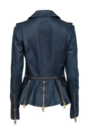 Current Boutique-Burberry - Dark Wash Denim Zip Off Bottom Peplum Jacket Sz 8