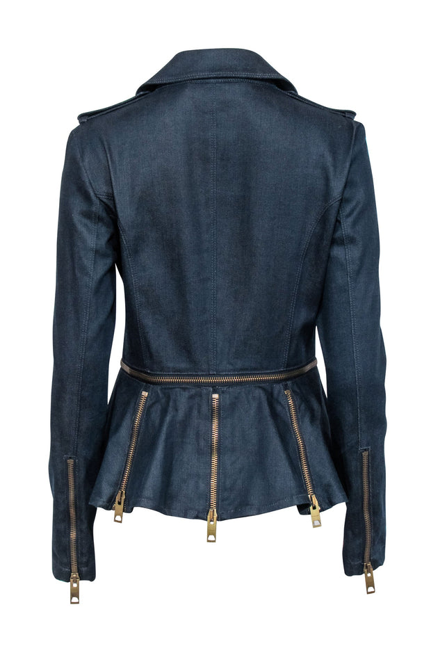 Current Boutique-Burberry - Dark Wash Denim Zip Off Bottom Peplum Jacket Sz 8