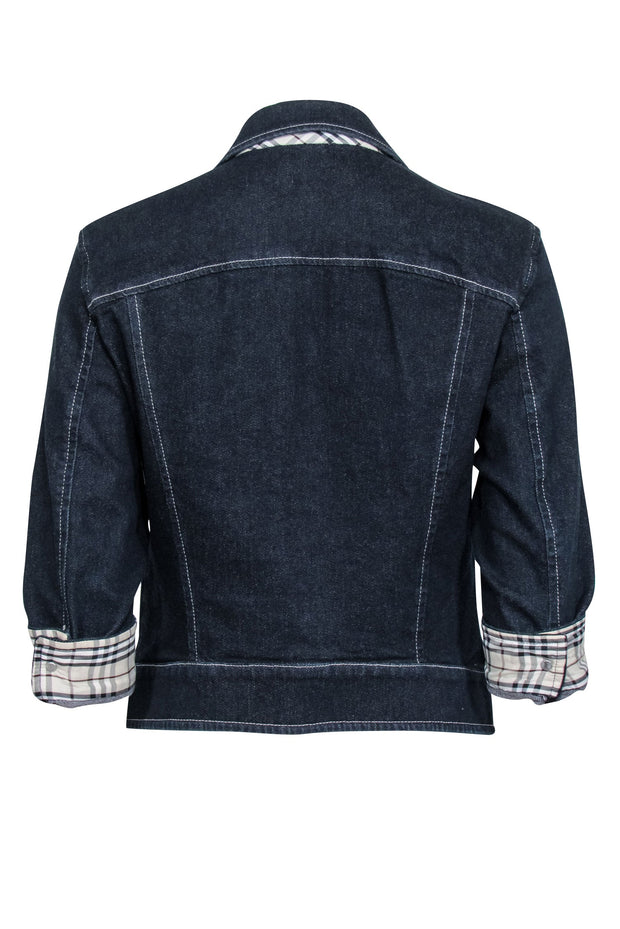 Current Boutique-Burberry - Dark Wash Denim Jacket w/ Plaid Cuffs Sz 10