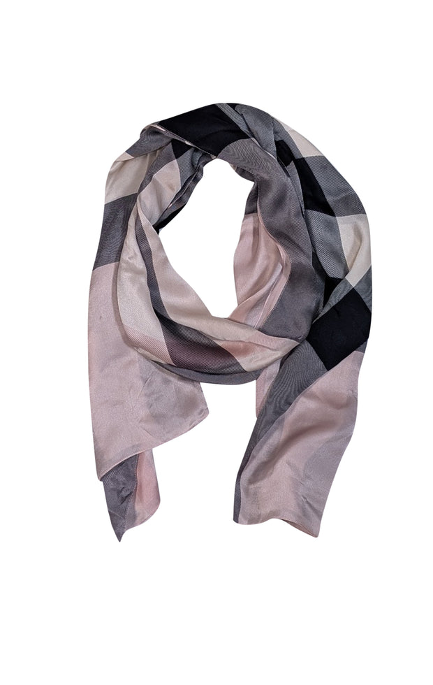 Burberry - Pink, Beige, & Black Plaid Scarf - Current Boutique