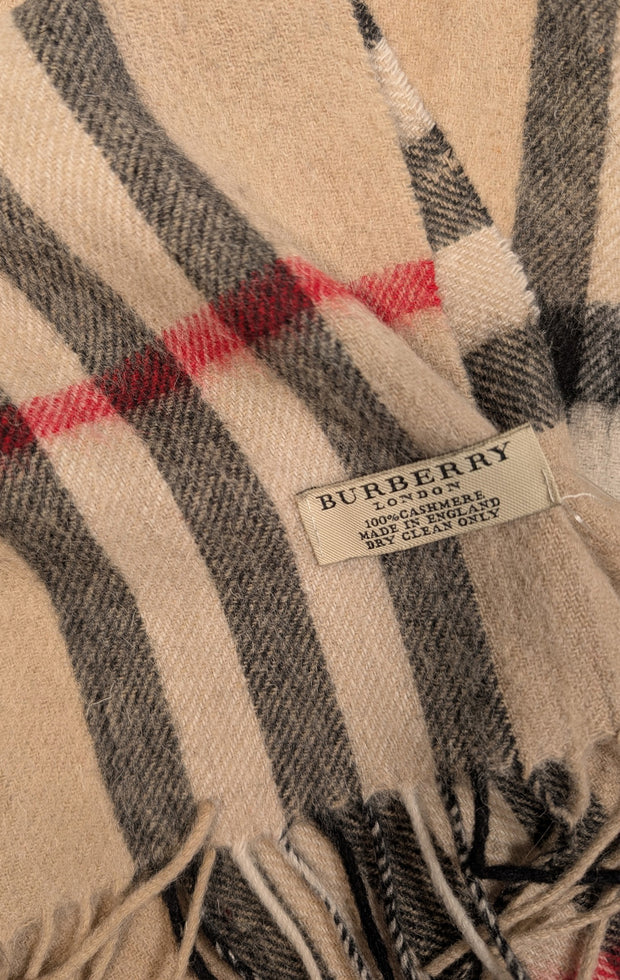 Burberry - Beige Signature Plaid Cashmere Scarf - Current Boutique