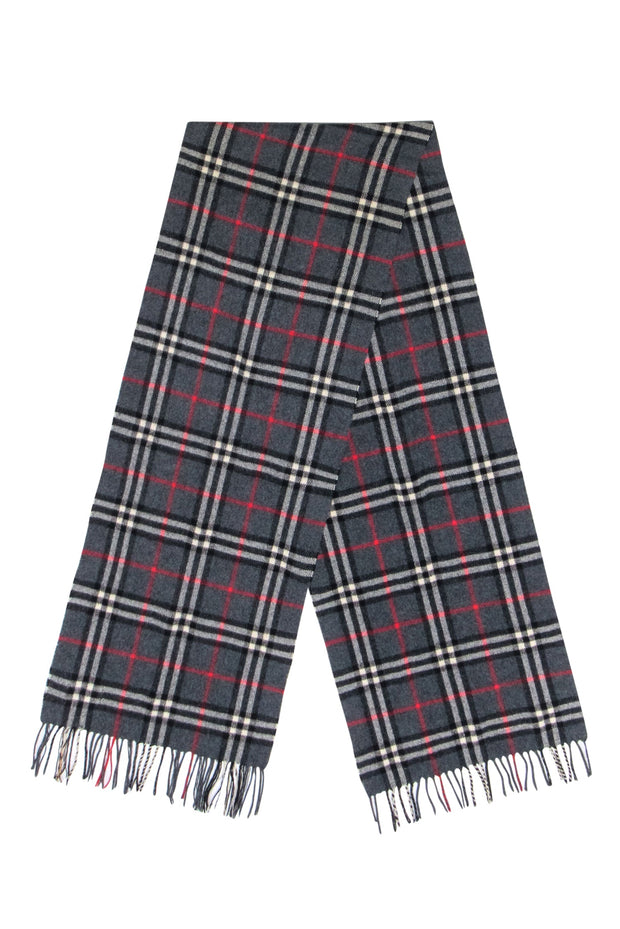 Current Boutique-Burberry - Grey, Black, & Red Plaid Cashmere Scarf
