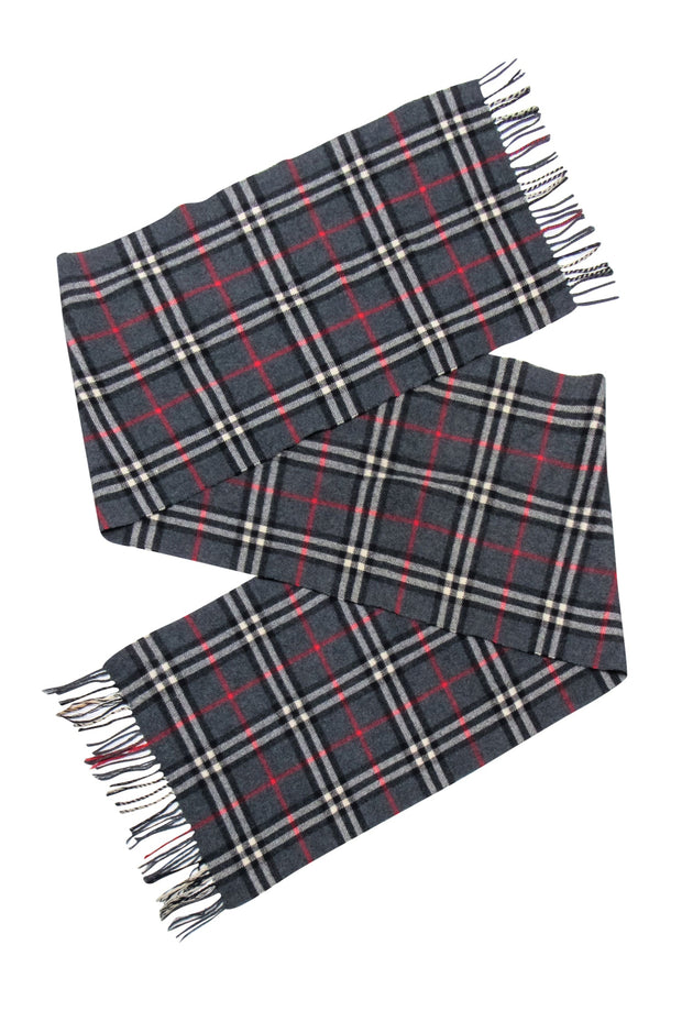 Current Boutique-Burberry - Grey, Black, & Red Plaid Cashmere Scarf