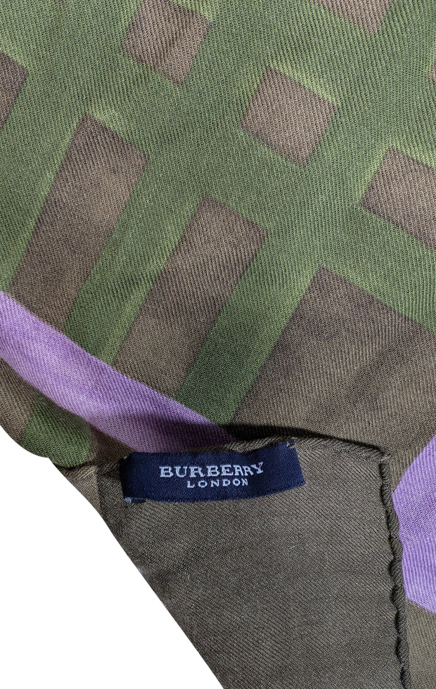 Burberry - Olive, Green, &amp; Lavender Cashmere Blend Scarf - Current Boutique