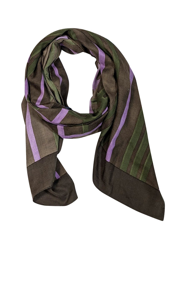 Burberry - Olive, Green, &amp; Lavender Cashmere Blend Scarf - Current Boutique
