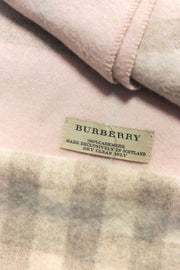 Current Boutique-Burberry - Blush, Beige & Cream Plaid Fringe Hem Cashmere Scarf