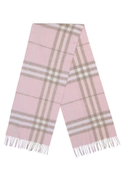 Current Boutique-Burberry - Blush, Beige & Cream Plaid Fringe Hem Cashmere Scarf