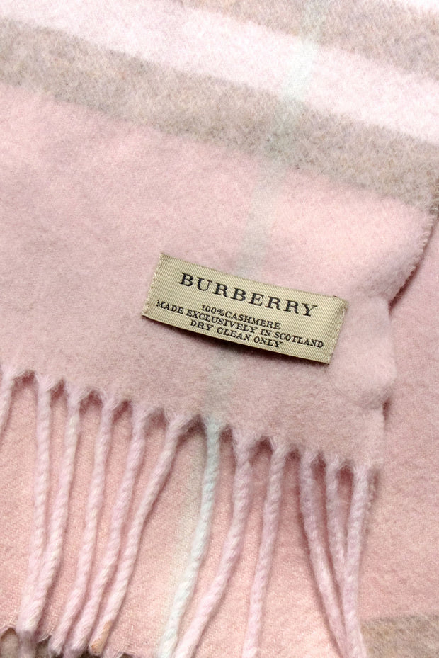Current Boutique-Burberry - Blush, Beige & Cream Plaid Fringe Hem Cashmere Scarf