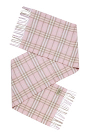 Current Boutique-Burberry - Pink & Beige Small Plaid Fringe Scarf