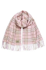 Current Boutique-Burberry - Pink & Beige Small Plaid Fringe Scarf