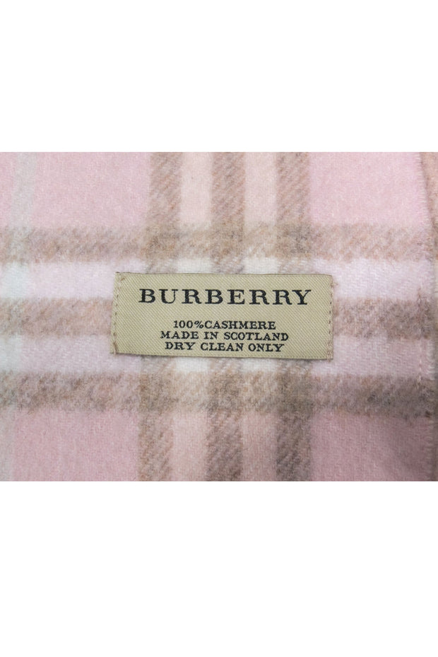 Current Boutique-Burberry - Pink & Beige Small Plaid Fringe Scarf