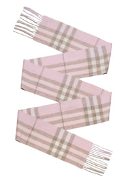Current Boutique-Burberry - Pink & Beige Small Plaid Fringe Scarf