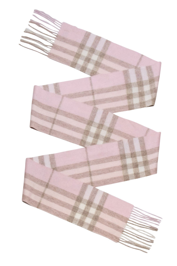 Current Boutique-Burberry - Pink & Beige Small Plaid Fringe Scarf