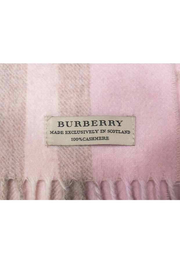 Current Boutique-Burberry - Pink & Beige Small Plaid Fringe Scarf