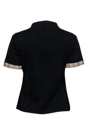 Current Boutique-Burberry - Black Zip-Up Short Sleeve Shirt w/ Plaid Trim Sz XL