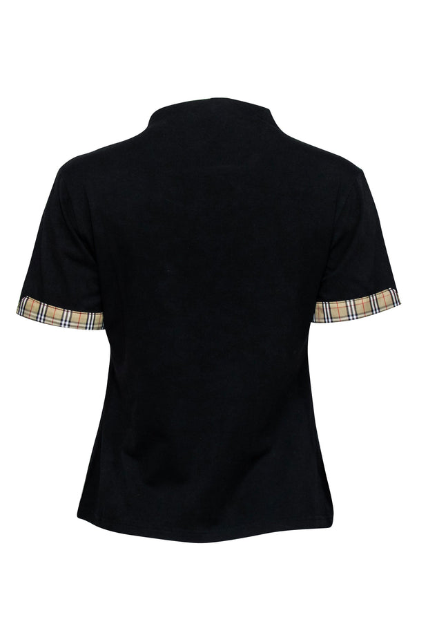 Current Boutique-Burberry - Black Zip-Up Short Sleeve Shirt w/ Plaid Trim Sz XL
