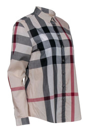 Current Boutique-Burberry - Beige Signature Plaid Long Sleeve Button Front Sz M