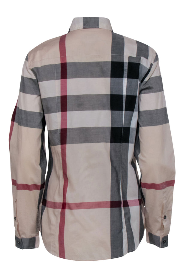 Current Boutique-Burberry - Beige Signature Plaid Long Sleeve Button Front Sz M