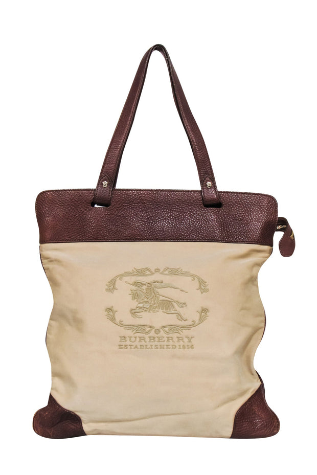Current Boutique-Burberry - Beige Canvas Shoulder Bag w/ Brown Leather Trims