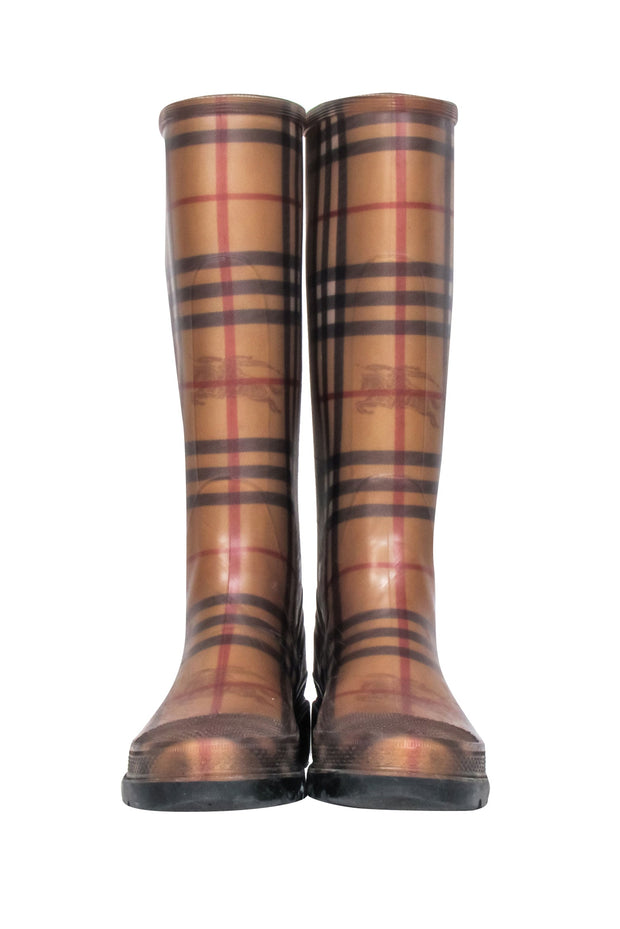 Current Boutique-Burberry - Beige Signature Plaid Rubber Rainboots Sz 6