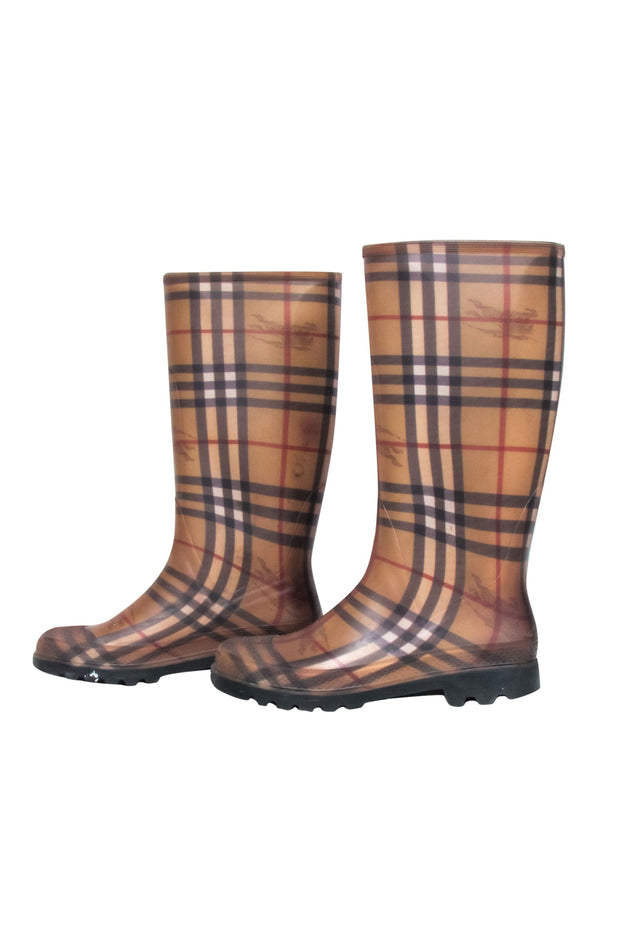 Current Boutique-Burberry - Beige Signature Plaid Rubber Rainboots Sz 6