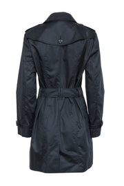 Current Boutique-Burberry - Black Cotton Blend Double Breasted Button Trench Coat Sz 10