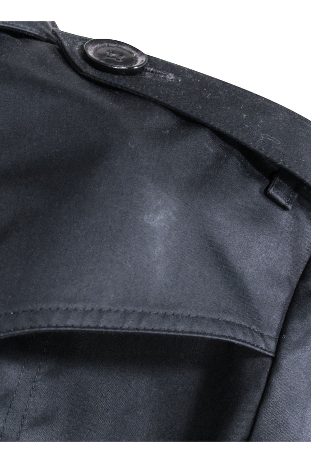 Current Boutique-Burberry - Black Cotton Blend Double Breasted Button Trench Coat Sz 10