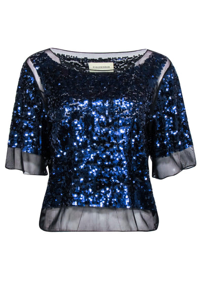 Current Boutique-By Malene Birger - Black Mesh Top w/ Navy Blue Sequins Sz XS