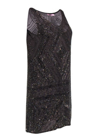 Current Boutique-Calypso - Brown Beaded Sleeveless Shift Dress Sz S