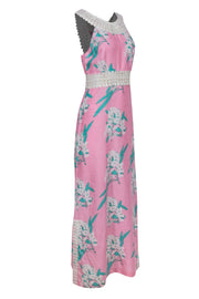 Current Boutique-Calypso - Pink & Green Floral Maxi Dress w/ Eyelet Neckline Sz S