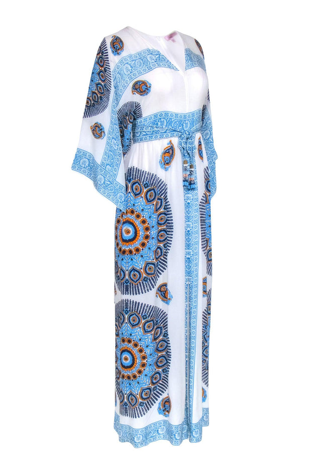 Current Boutique-Calypso - White, Blue, & Gold Print Maxi Dress Sz XS