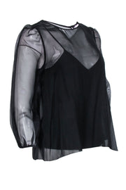 Current Boutique-Cami - Black Semi Sheer Blouse Sz S