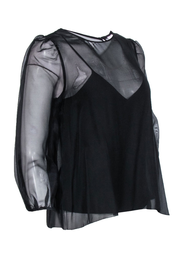 Current Boutique-Cami - Black Semi Sheer Blouse Sz S