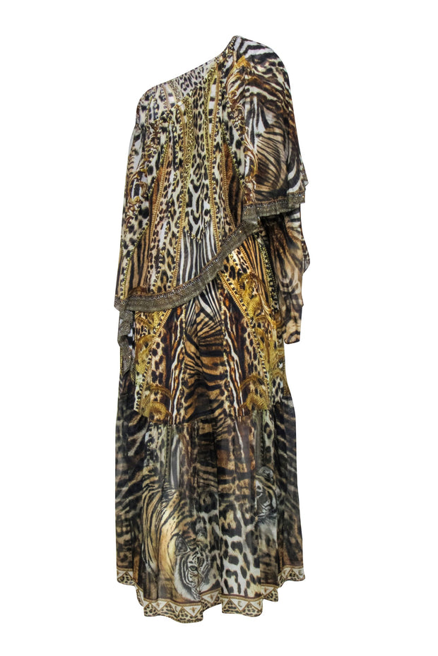 Current Boutique-Camilla - Brown Leopard & Tiger Print Off The Shoulder Maxi Dress Sz S