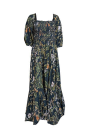Current Boutique-Cara Cara - Green Floral Print Cotton Puff Sleeve Midi Dress Sz L
